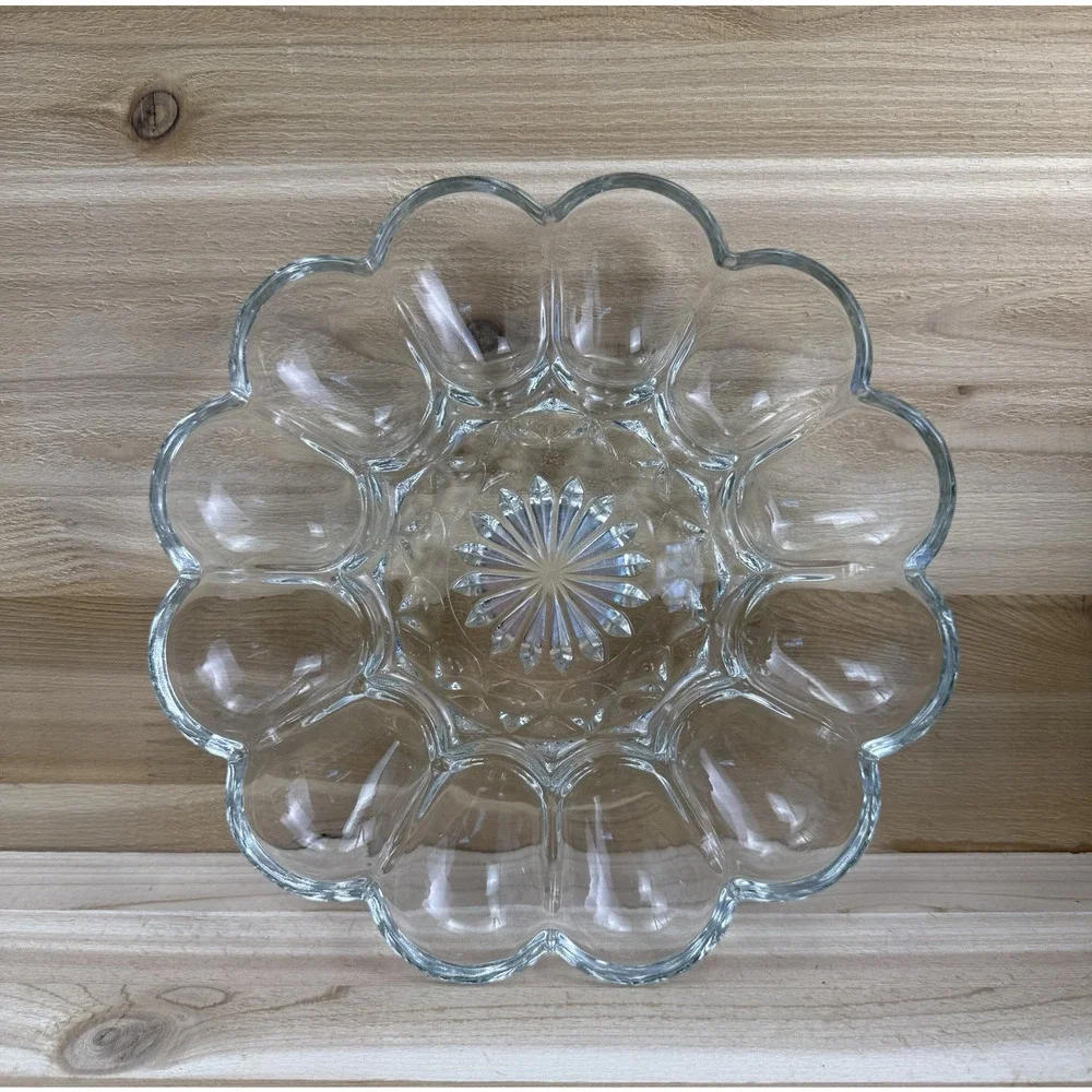 Vintage Decoraive Tray Made Of Thick, Clear Glass for 12 Eggs